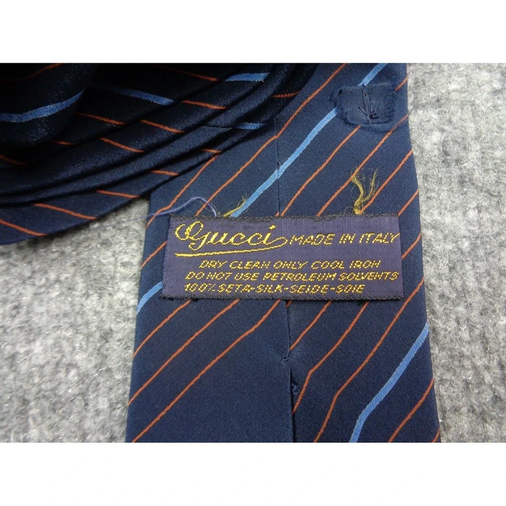Vintage Gucci 100% Silk Designer Neck Tie Blue Repp Striped Made In Italy